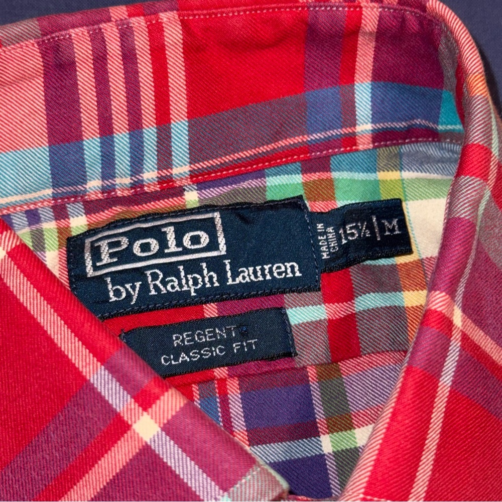 Polo Ralph Lauren red multicolor plaid flannel dress shirt - Picture 5 of 5